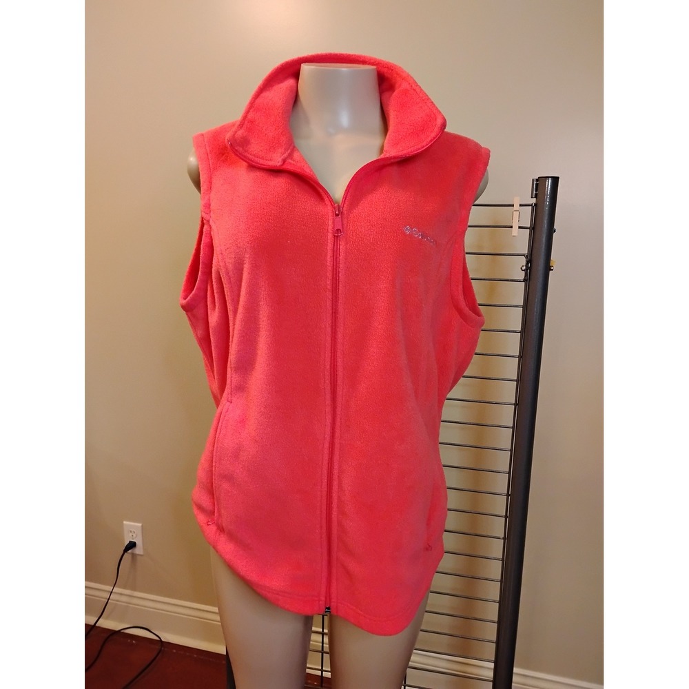 Columbia Benton Springs Fleece Vest Womens XL Coral Pink Full Zip Mock Neck